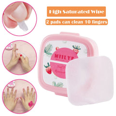 Close-up of MIILYE lint-free wipes in package for clean polish removal.