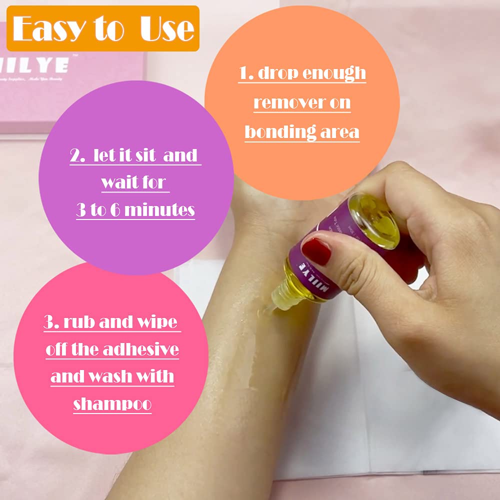 MIILYE quick removal guide image, shows steps with clarifying shampoo