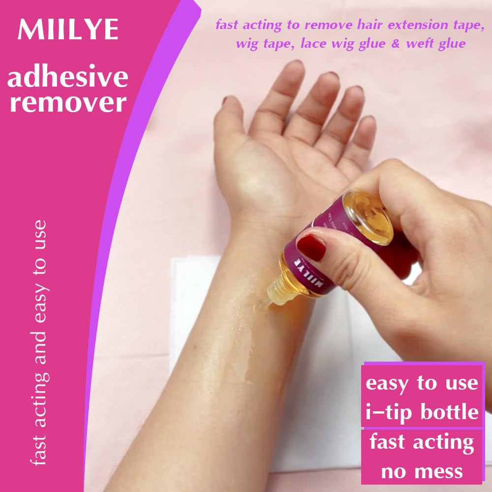 MIILYE wig glue remover label closeup, natural citrus scent for pleasant use