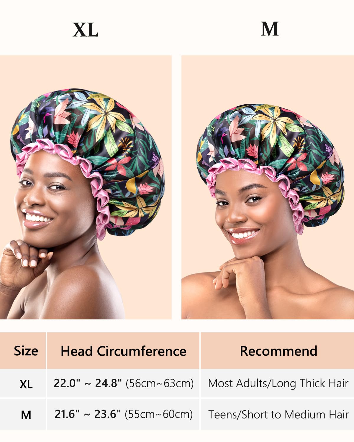 mikimini shower cap fit sizes m xl, comfortable elastic for most hair lengths