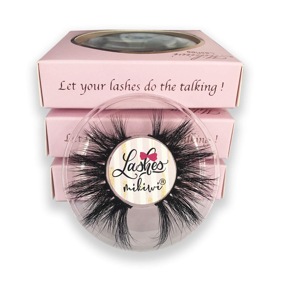 Mikiwi mink lashes D384-3 pack-front display for dramatic evening style