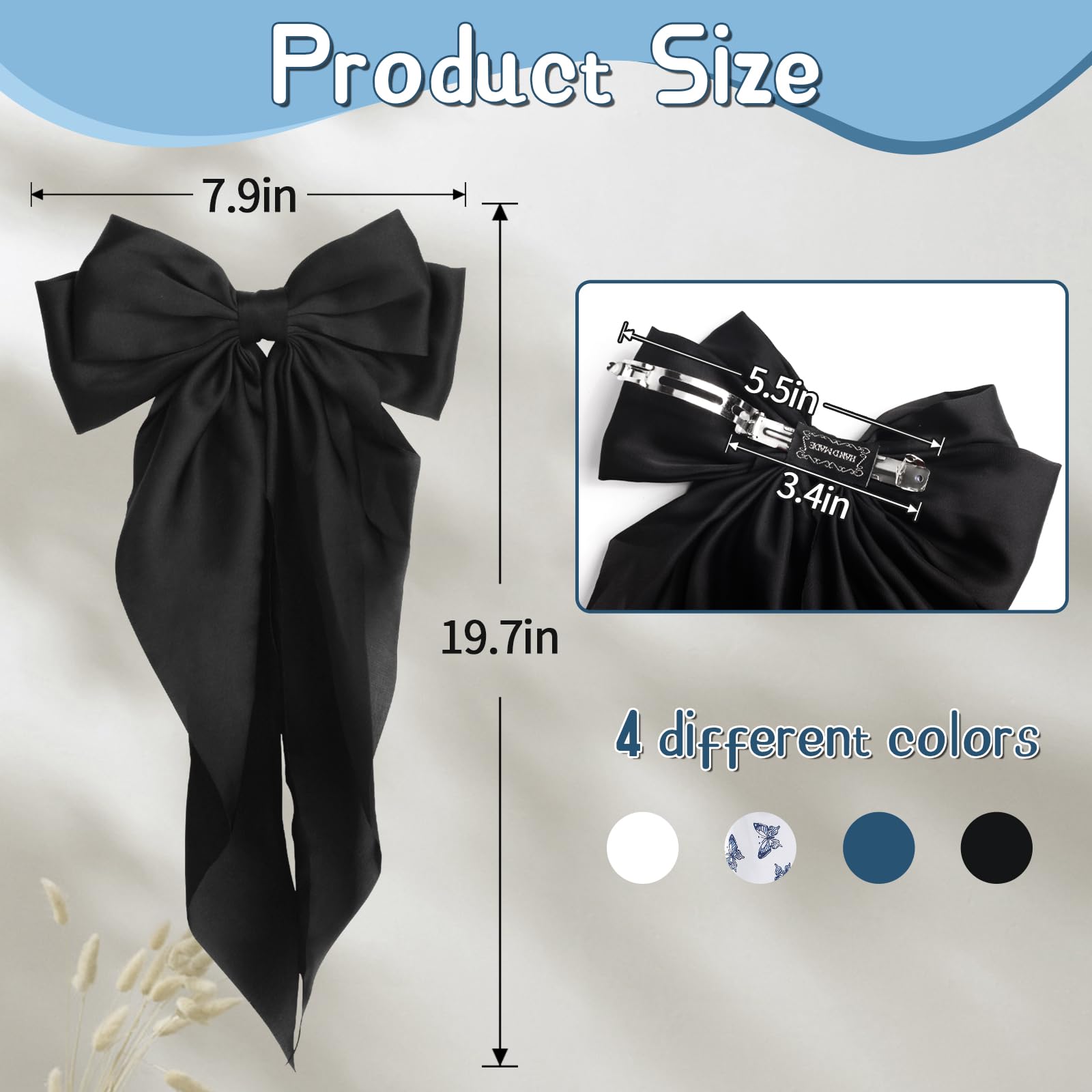 MIKONIKO black long-tail satin bow clip for versatile looks
