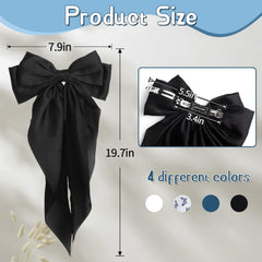 MIKONIKO black long-tail satin bow clip for versatile looks