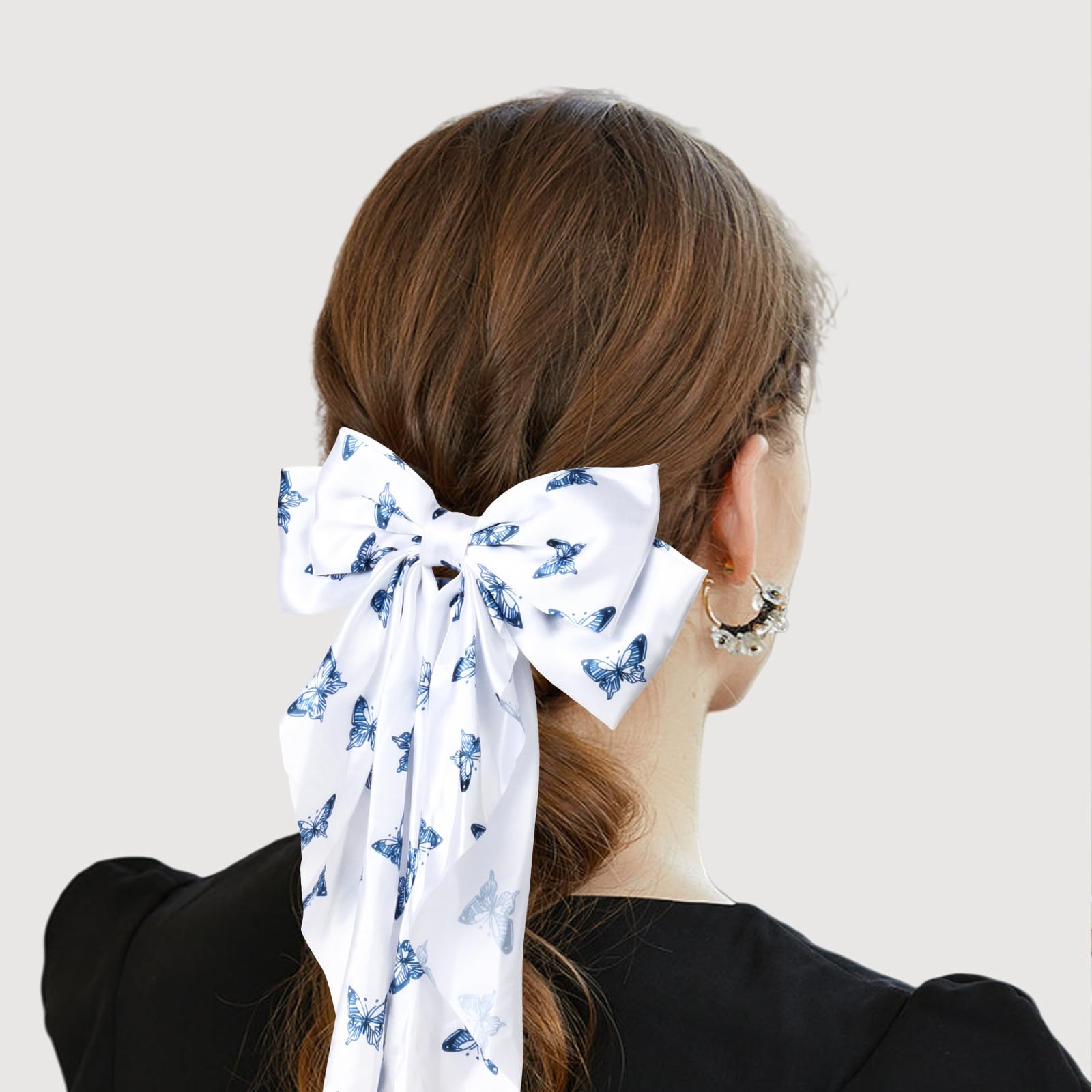 MIKONIKO navy long-tail satin bow clip for secure updos