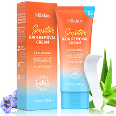 Milakos hair removal cream bottle demonstrates quick, painless depilation at home.