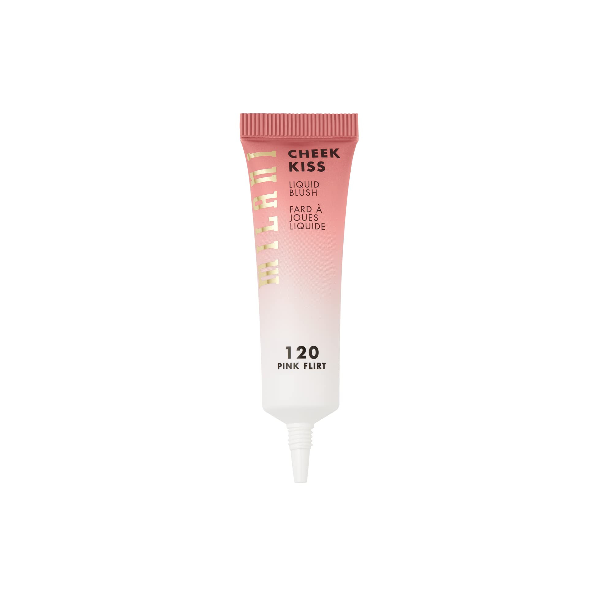 Milani Cheek Kiss liquid blush Pink Flirt applied to cheek for seamless blend