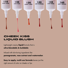 Milani Cheek Kiss liquid blush Pink Flirt blend-stroke swatch demonstrates buildable color