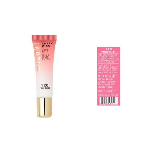 Milani Cheek Kiss liquid blush Pink Flirt dispense shot showing precise color control