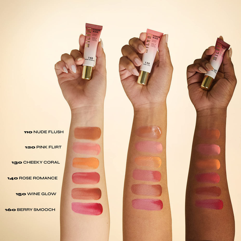 Milani Cheek Kiss liquid blush Pink Flirt swatches on arm for quick shade preview