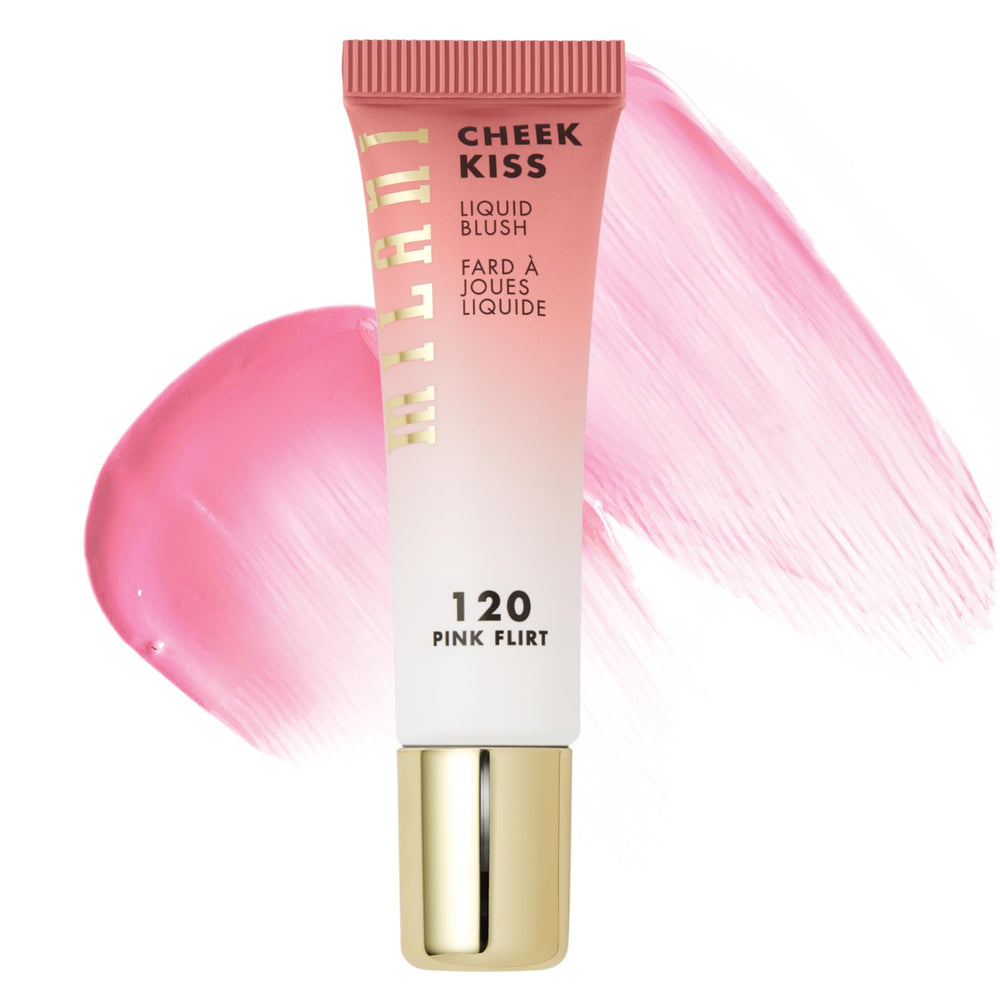 Milani Cheek Kiss liquid blush Pink Flirt tube close-up for featherweight dewy flush