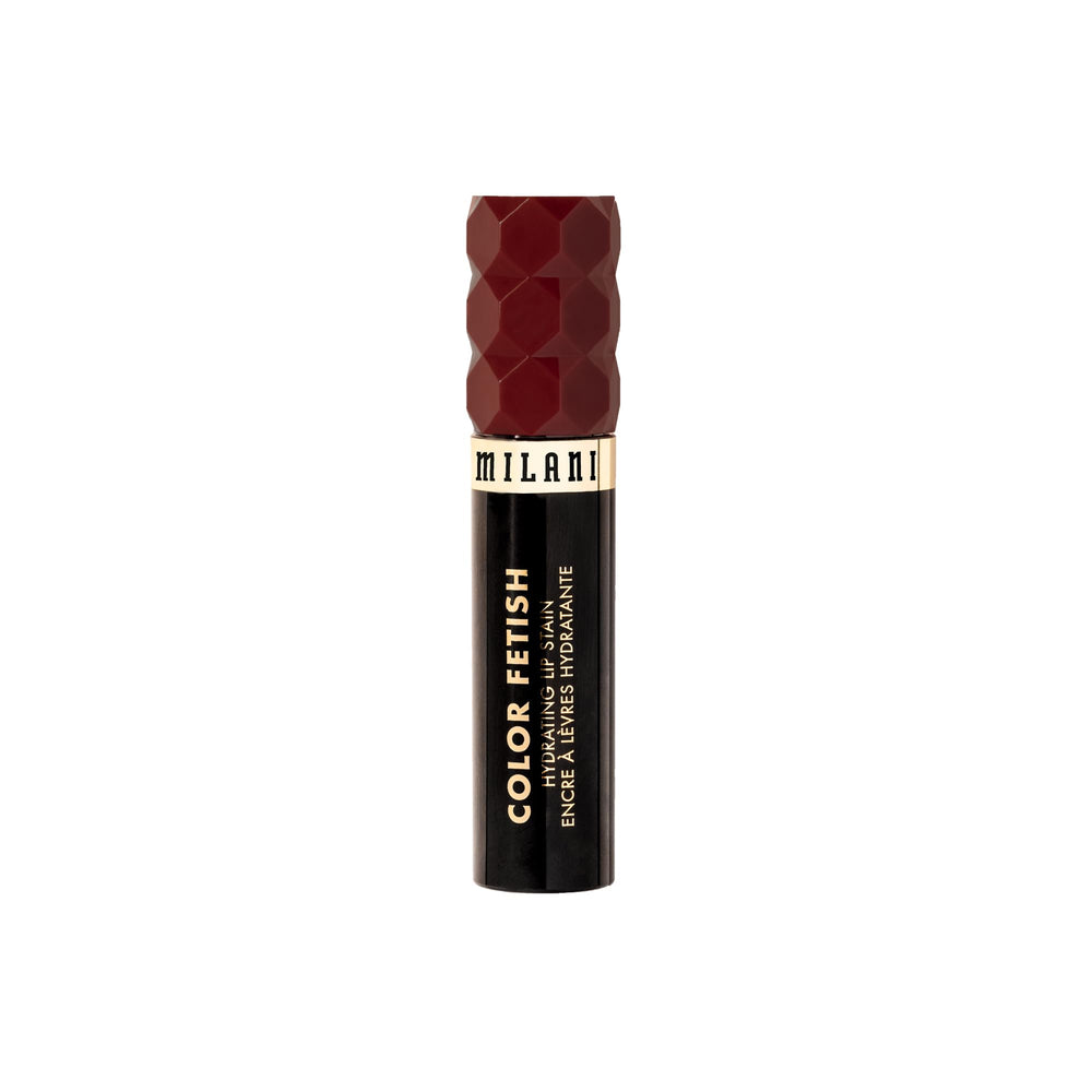Milani Color Fetish Lip Stain 120 Mahogany Mami cruelty-free packaging emphasizes ethics and quality.