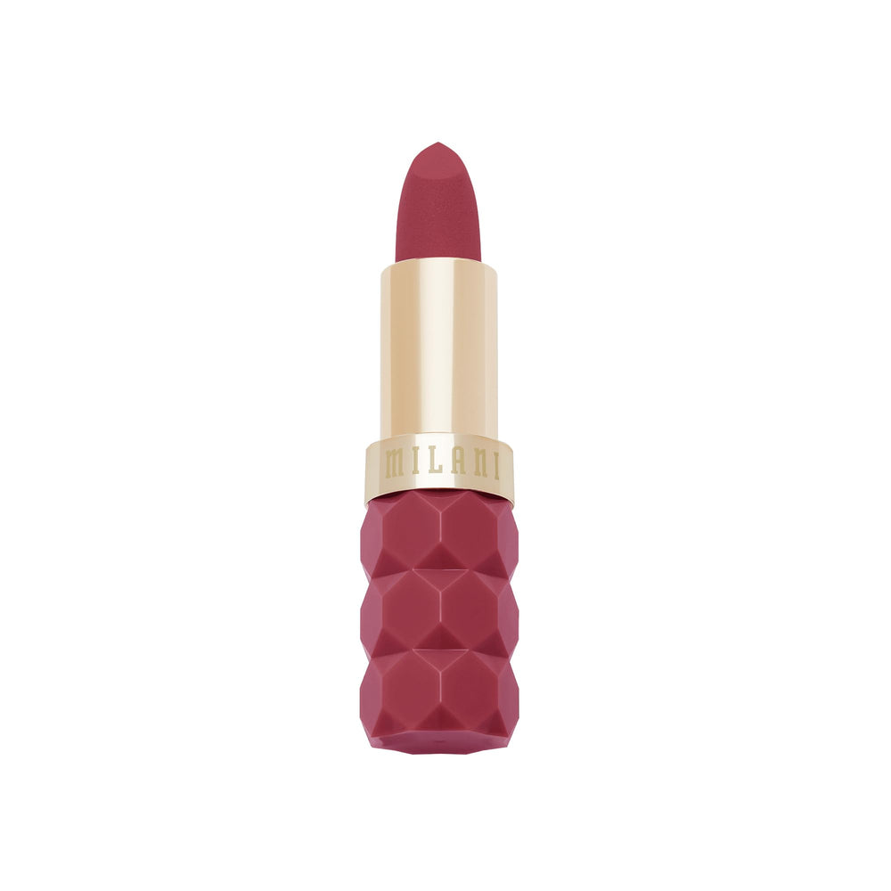 Milani Color Fetish Matte Lipstick Smitten packaging close-up highlighting vegan formula.