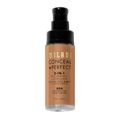 Milani Conceal + Perfect 2in1 packaging closeup highlighting cruelty-free design and sleek packaging.