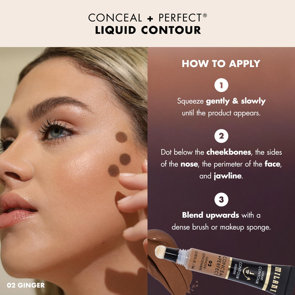 Milani Conceal + Perfect Contorno líquido Ginger, efecto lifting suave para rasgos definidos.