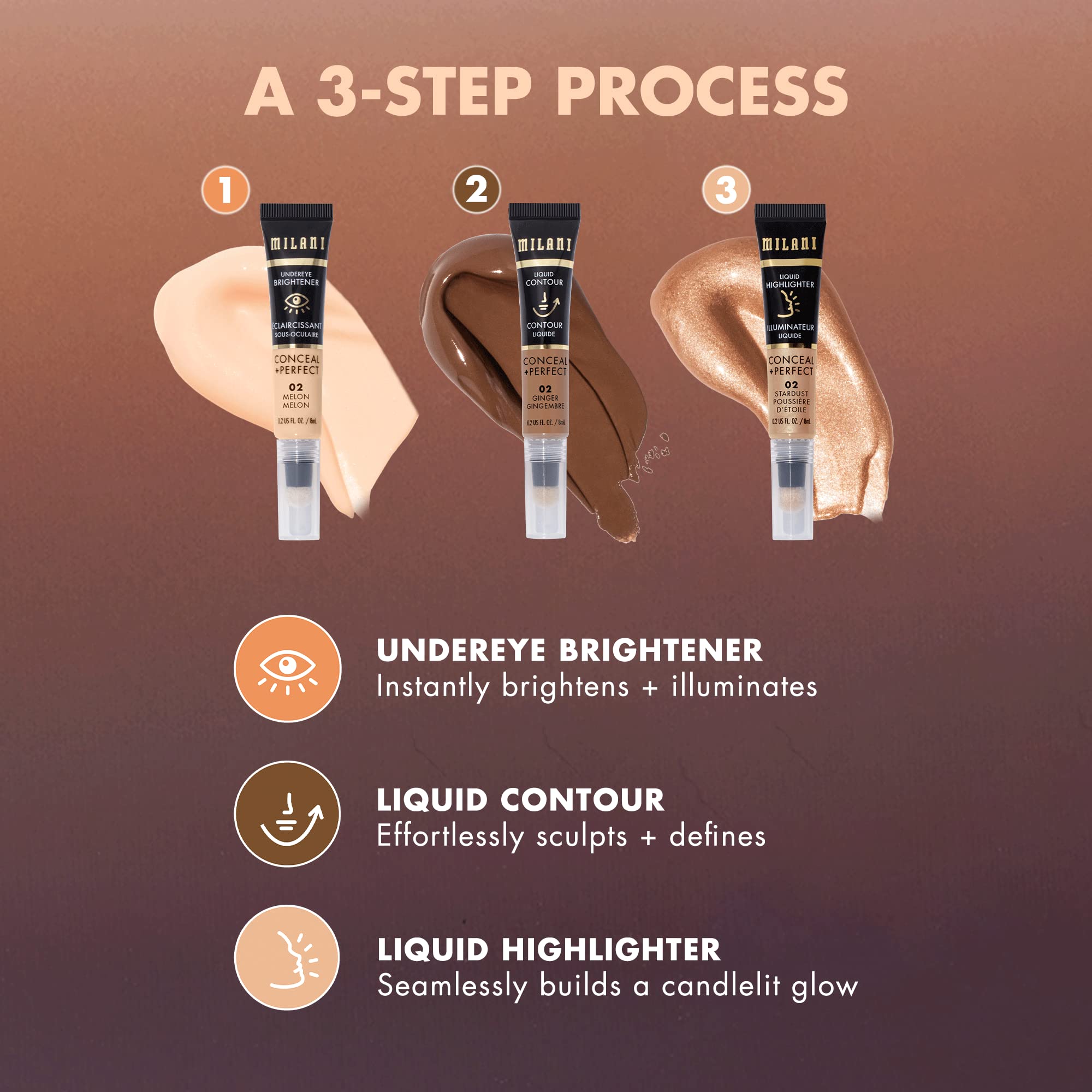 Milani Conceal + Perfect Contorno líquido Ginger, textura cremosa para difuminar.