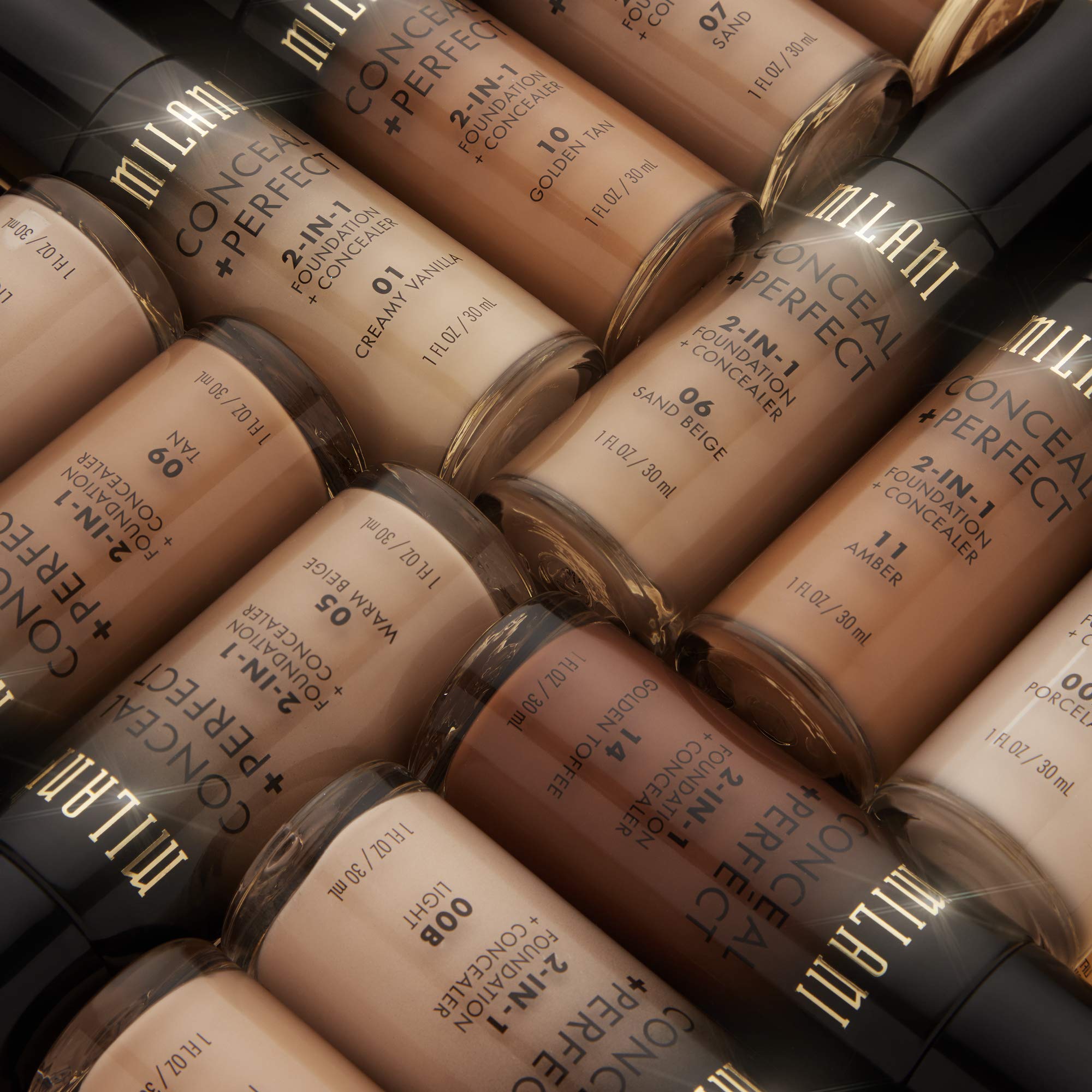 Milani Conceal + Perfect porcelain shade swatch demonstrates natural coverage for everyday wear.