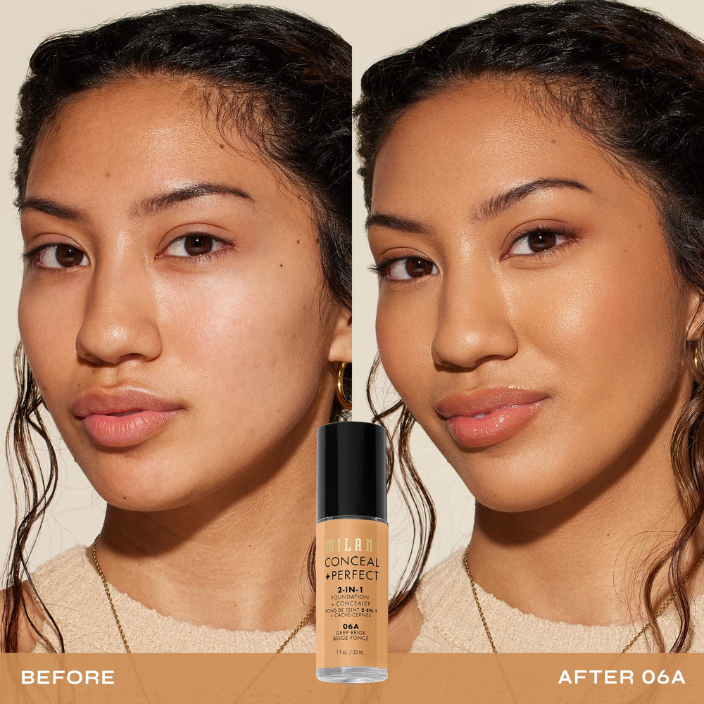 Milani Conceal + Perfect satin-matte finish on skin for natural look.