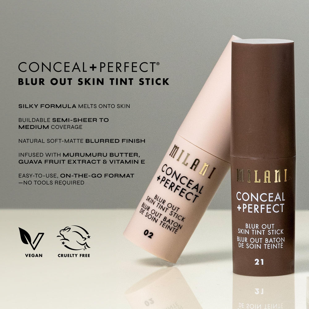 Milani Conceal + Perfect Skin Tint Stick supports day-to-night looks.