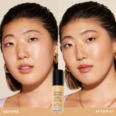 Milani Conceal + Perfect under-eye-corrector swatch demonstrates correction options.