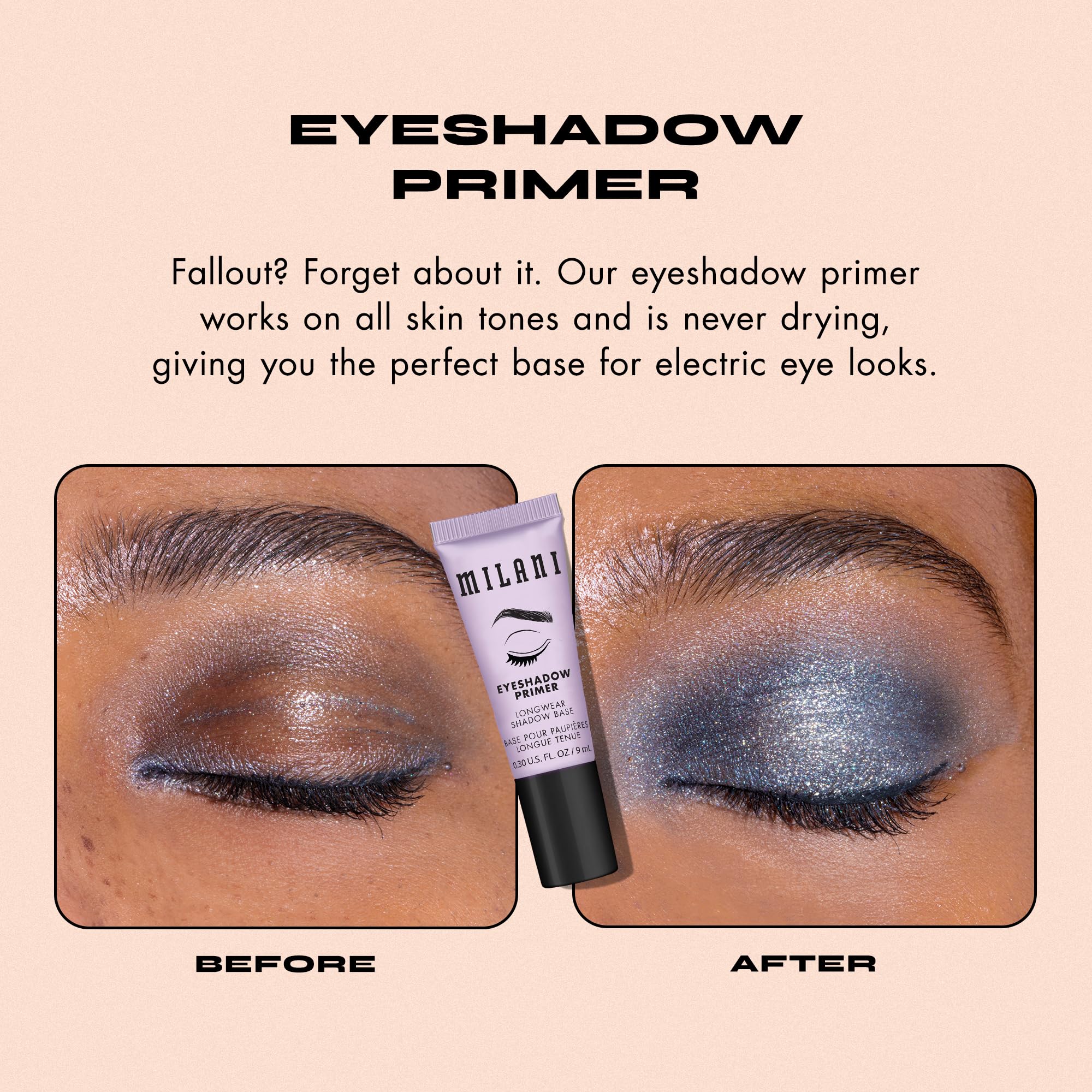 Milani Eyeshadow Primer crease-proof wear on lid with shadow