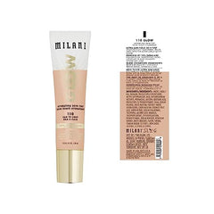 Milani Glow Hydrating Skin Tint being blended for seamless sheer-to-light coverage.