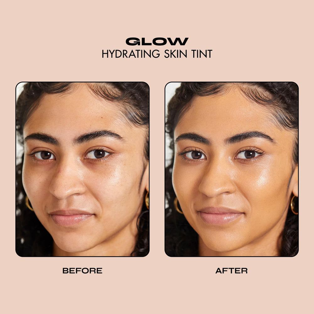 Milani Glow Hydrating Skin Tint on cheek highlights dewy finish and lightweight feel