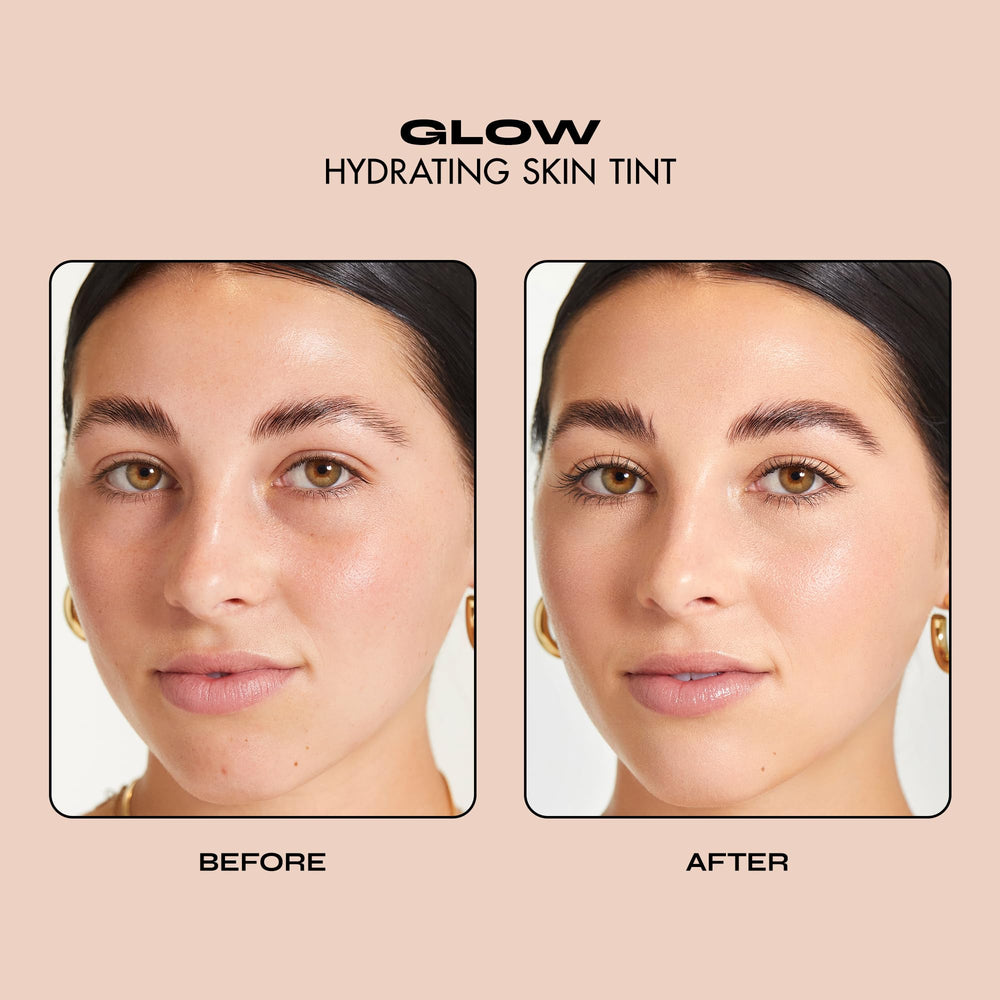 Milani Glow Hydrating Skin Tint close-up reveals radiant, ultra-dewy skin texture.