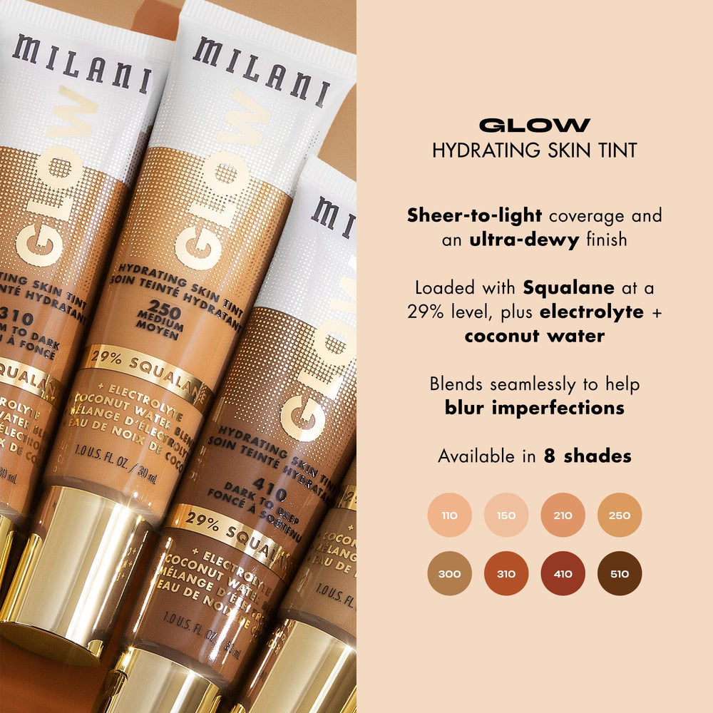 Milani Glow Hydrating Skin Tint coconut water blend for lasting moisture
