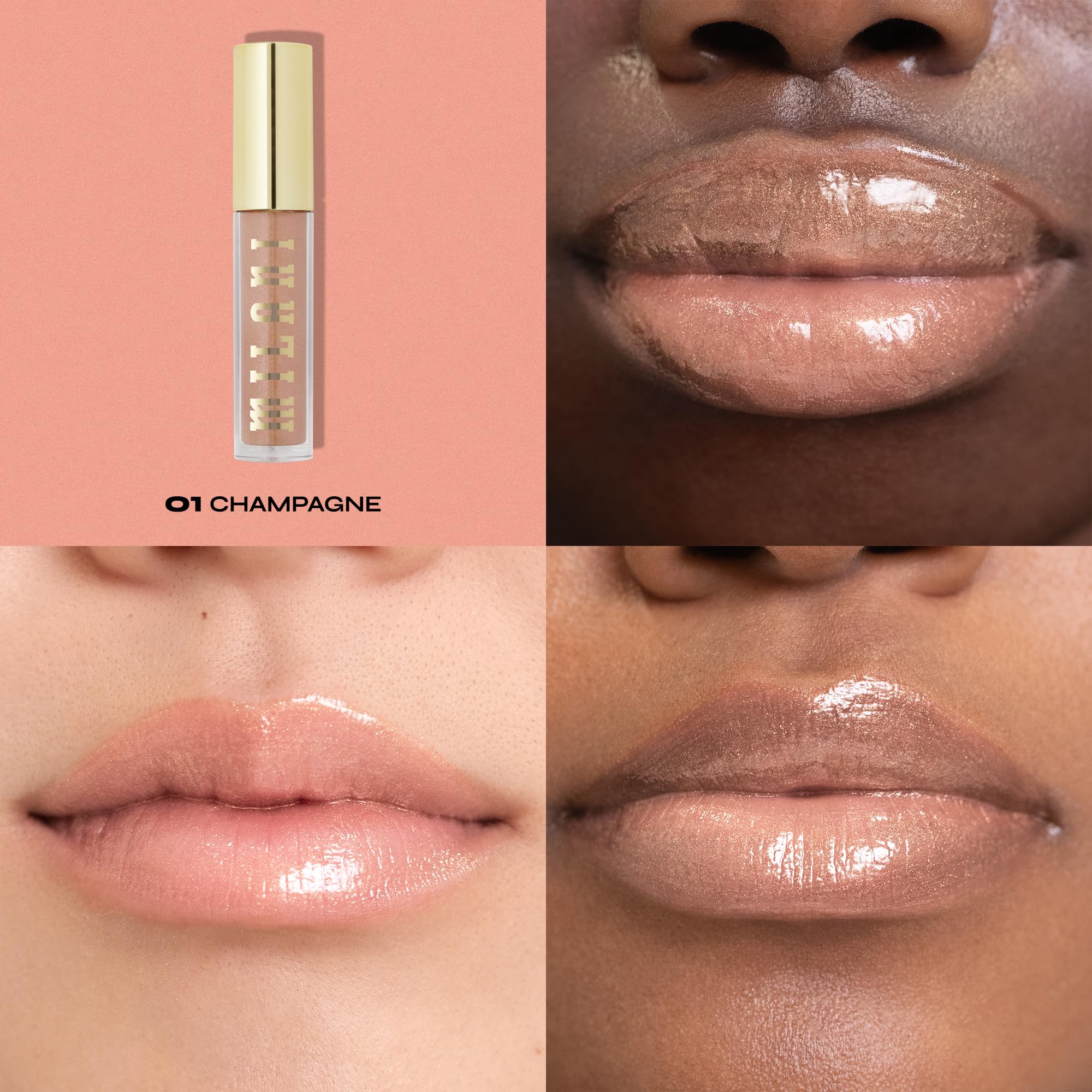 Milani Keep It Full Champagne applicator close-up highlights smooth glide.