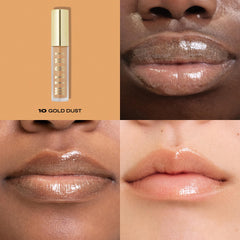 Milani Lip Gloss Keep It Full hyaluronic acid peptides swatch reveals radiant gloss.