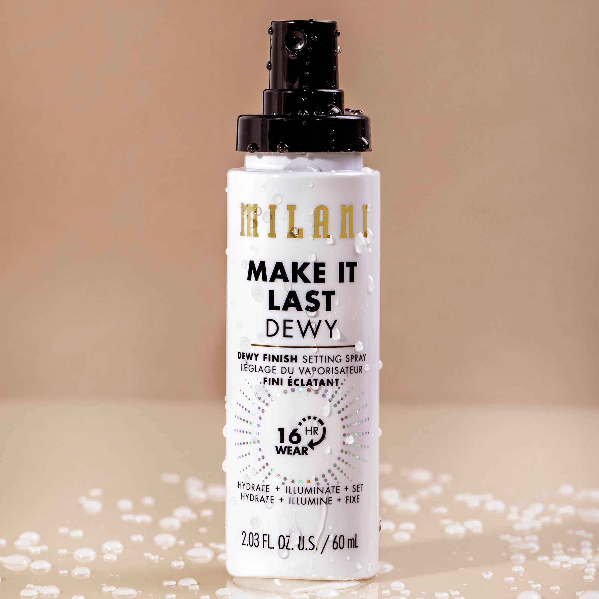 Milani Make It Dewy cooling mist conveys a refreshing feel during touch ups
