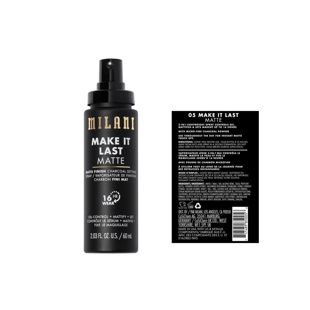 Milani setting spray charcoal usage tip hold 8-10 inches for even mist.