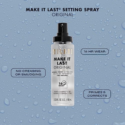Milani Setting Spray mist shows easy spray technique for set and refresh.
