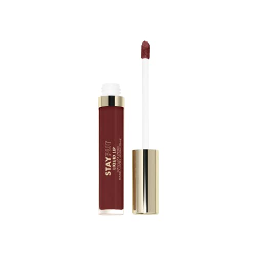 Milani Stay Put lipstick wand and swatch showing rich color payoff and precision control.