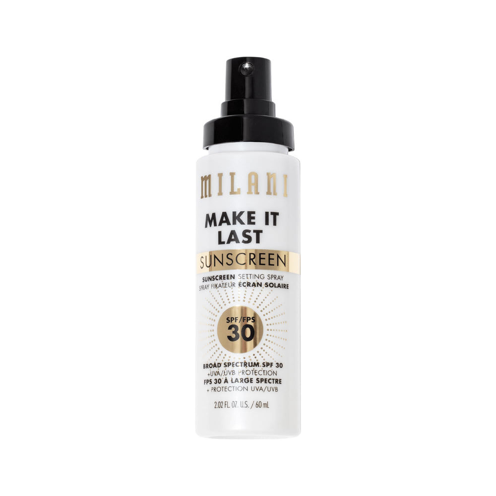 Milani Sunscreen Setting Spray cruelty-free vegan label on packaging.