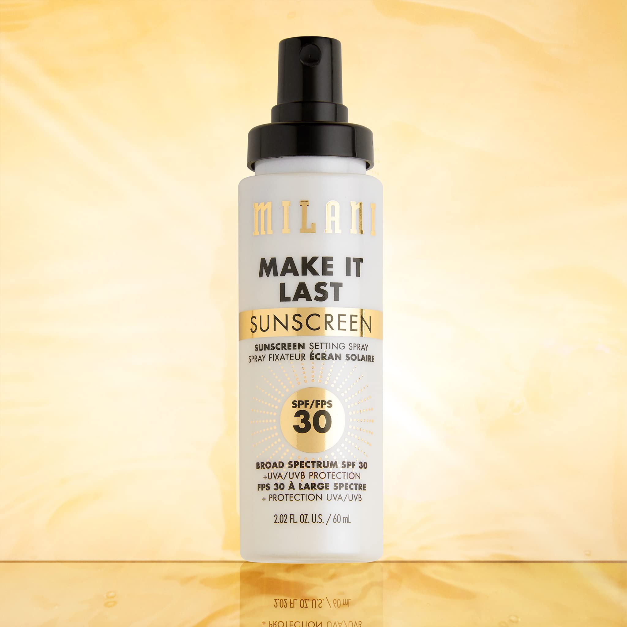 Milani setting spray suggests reapplication every two hours for protection.