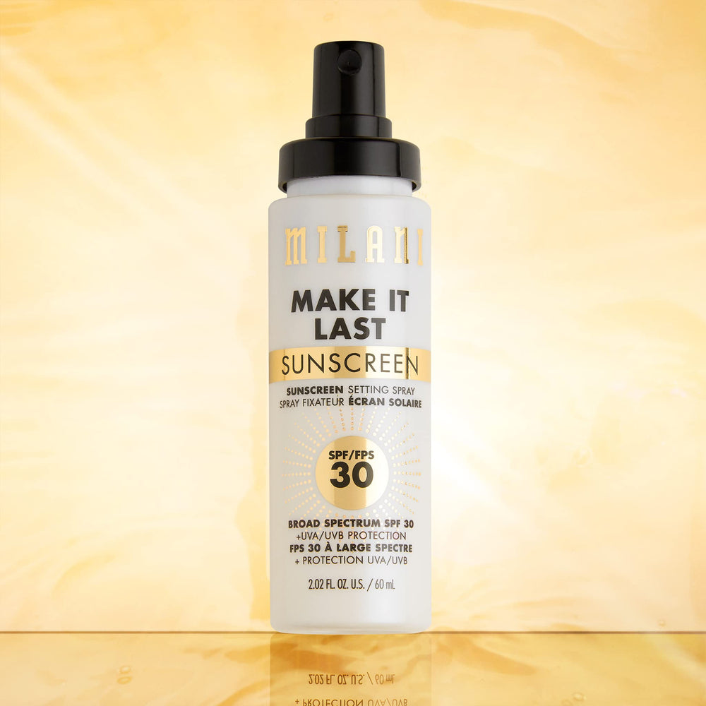 Milani setting spray suggests reapplication every two hours for protection.
