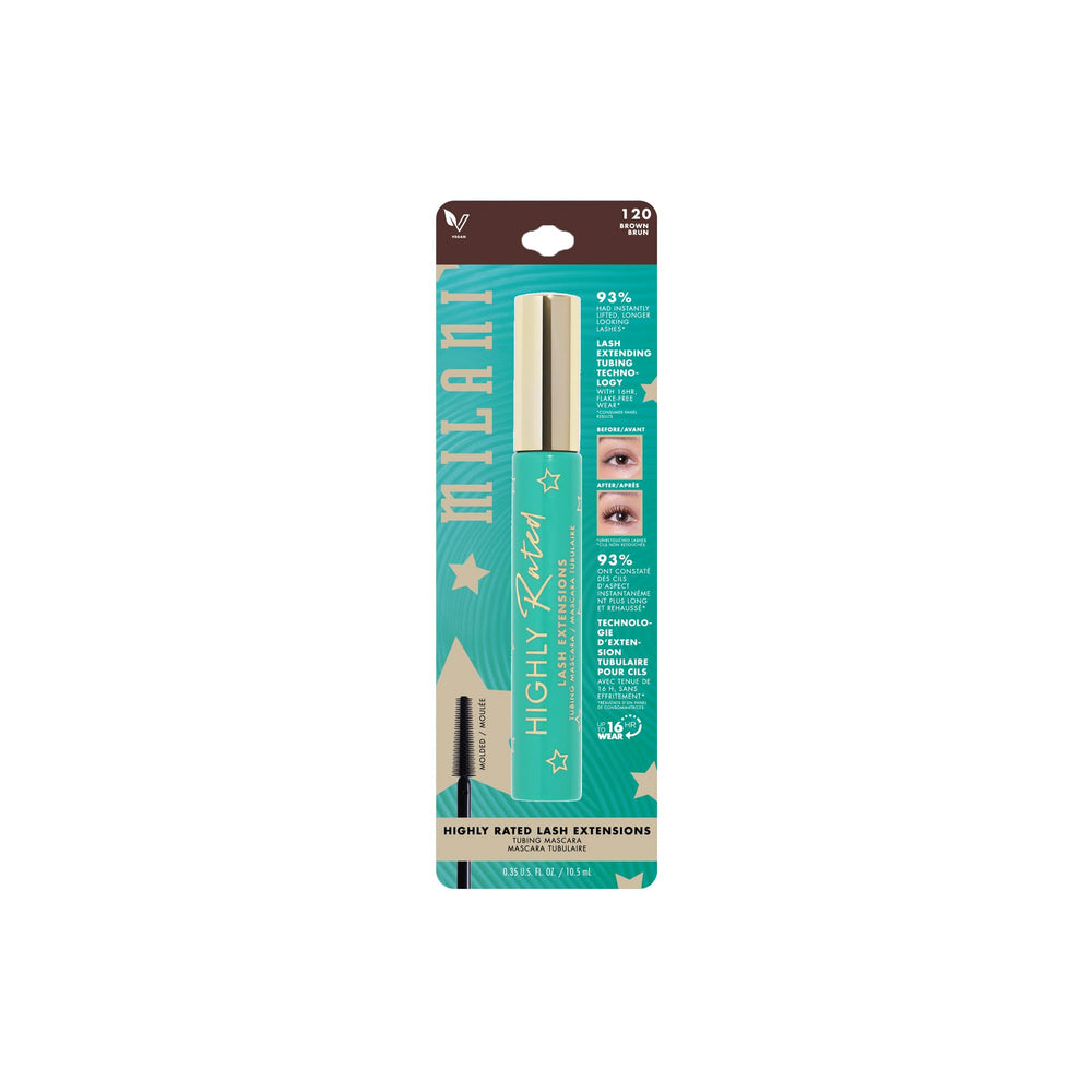 Milani Tubing Mascara brown vegan cruelty-free badge on label