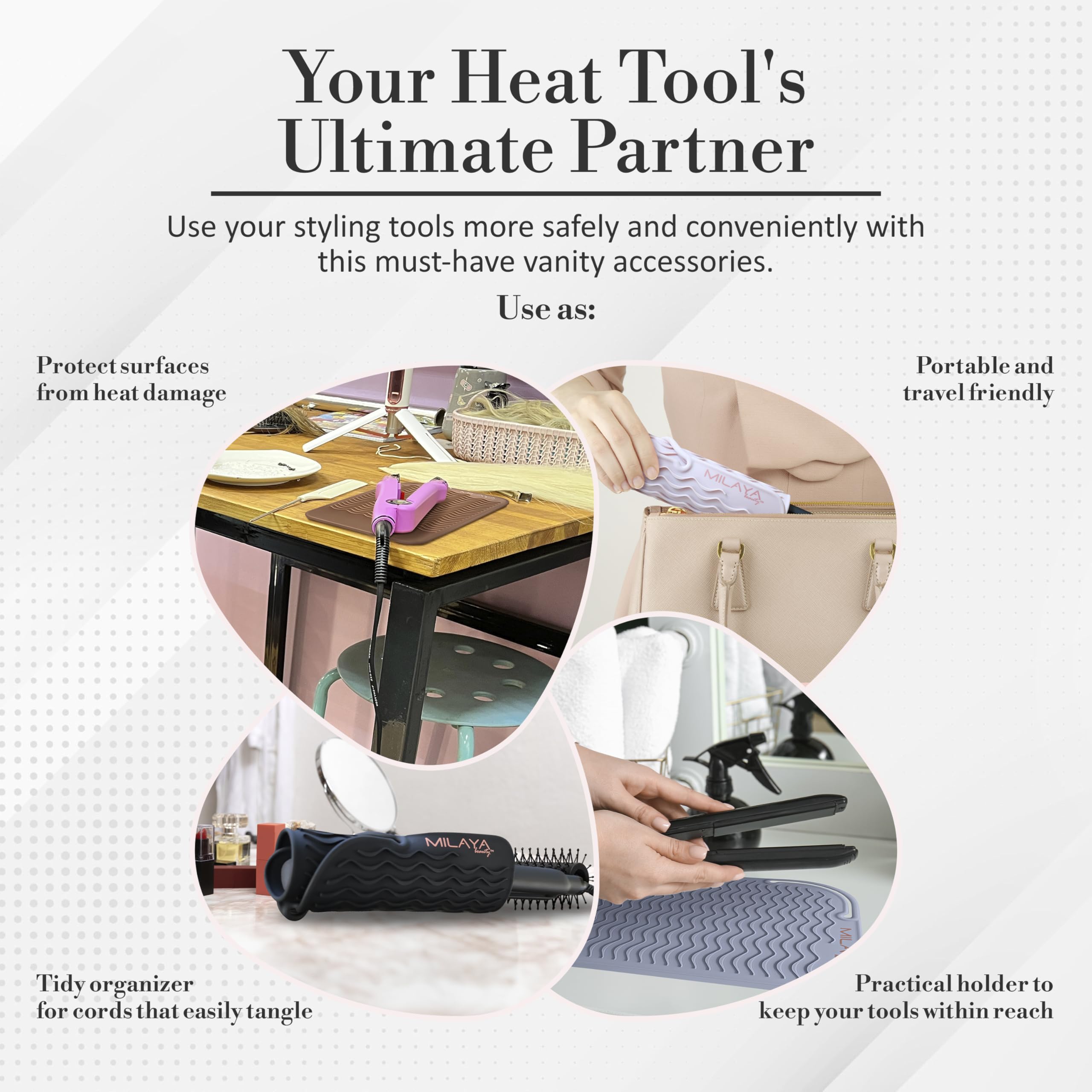 Milaya Beauty easy-clean silicone surface simplifies maintenance after styling.
