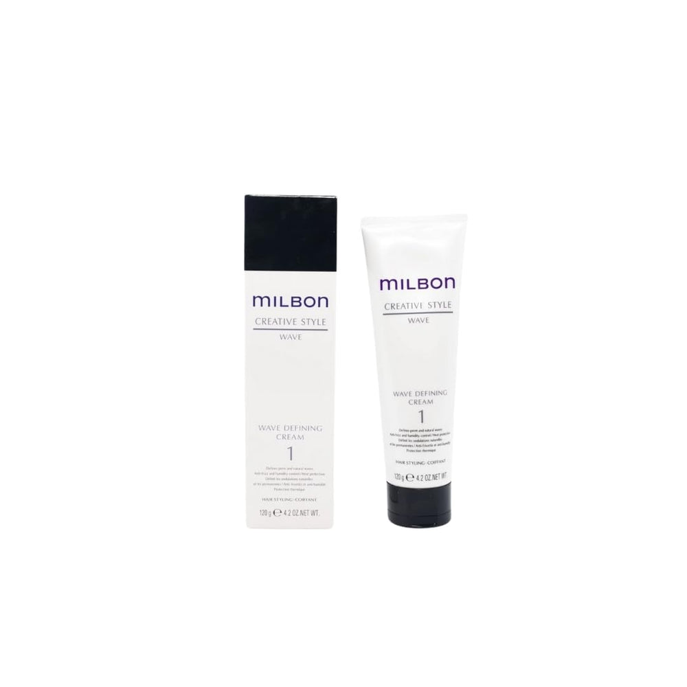 Milbon Creative Style Wave Defining Cream packaging features a travel-friendly 4.2oz bottle