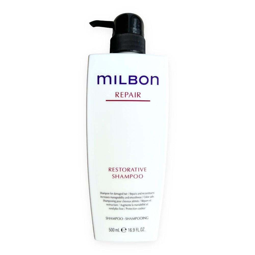 Milbon Repair Restorative Shampoo lather illustrating delicate cleansing for fragile hair