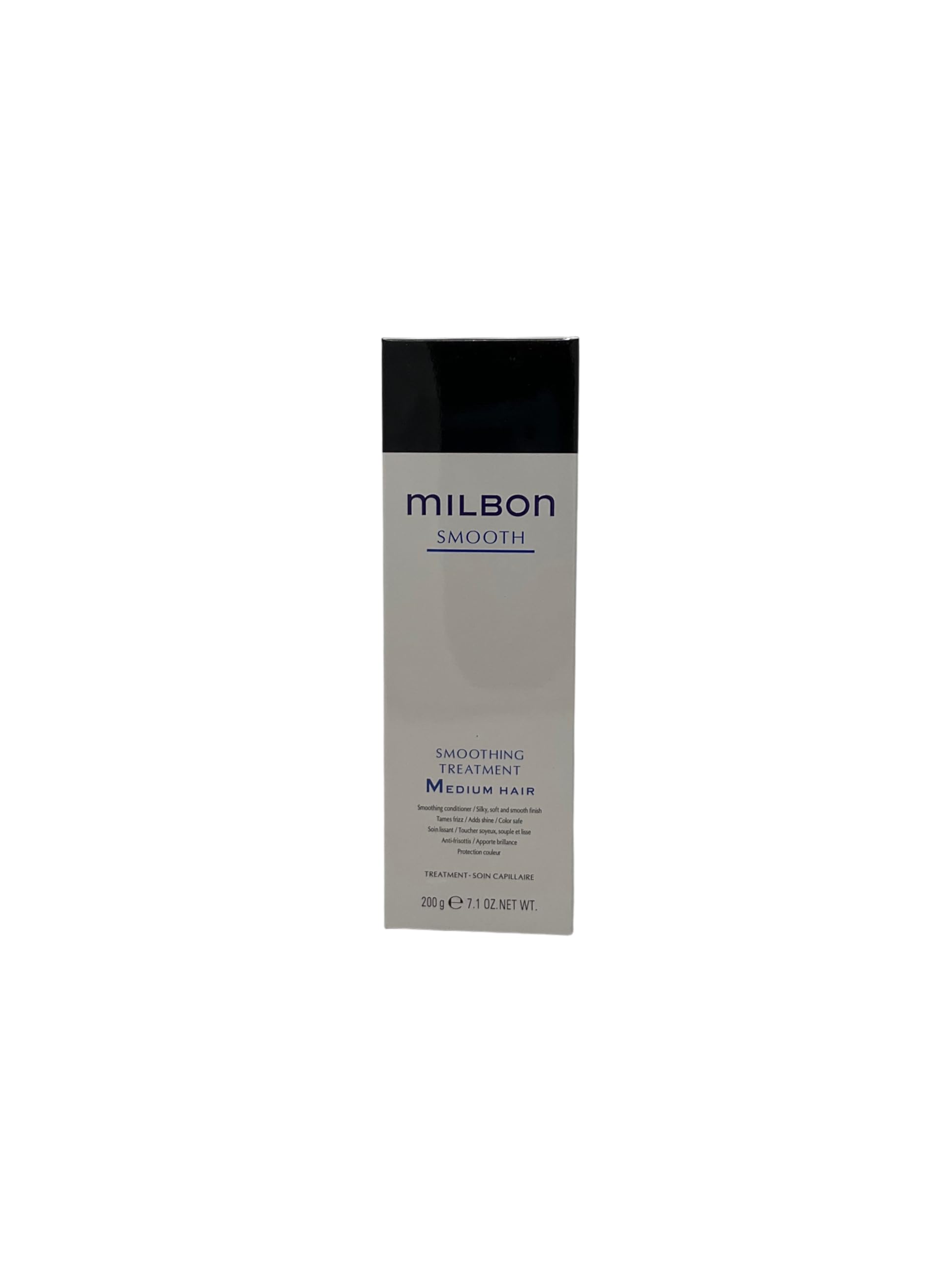Milbon Smooth Conditioning bottle close-up showing sleek packaging and hydrating formula for silky, healthier-looking hair.