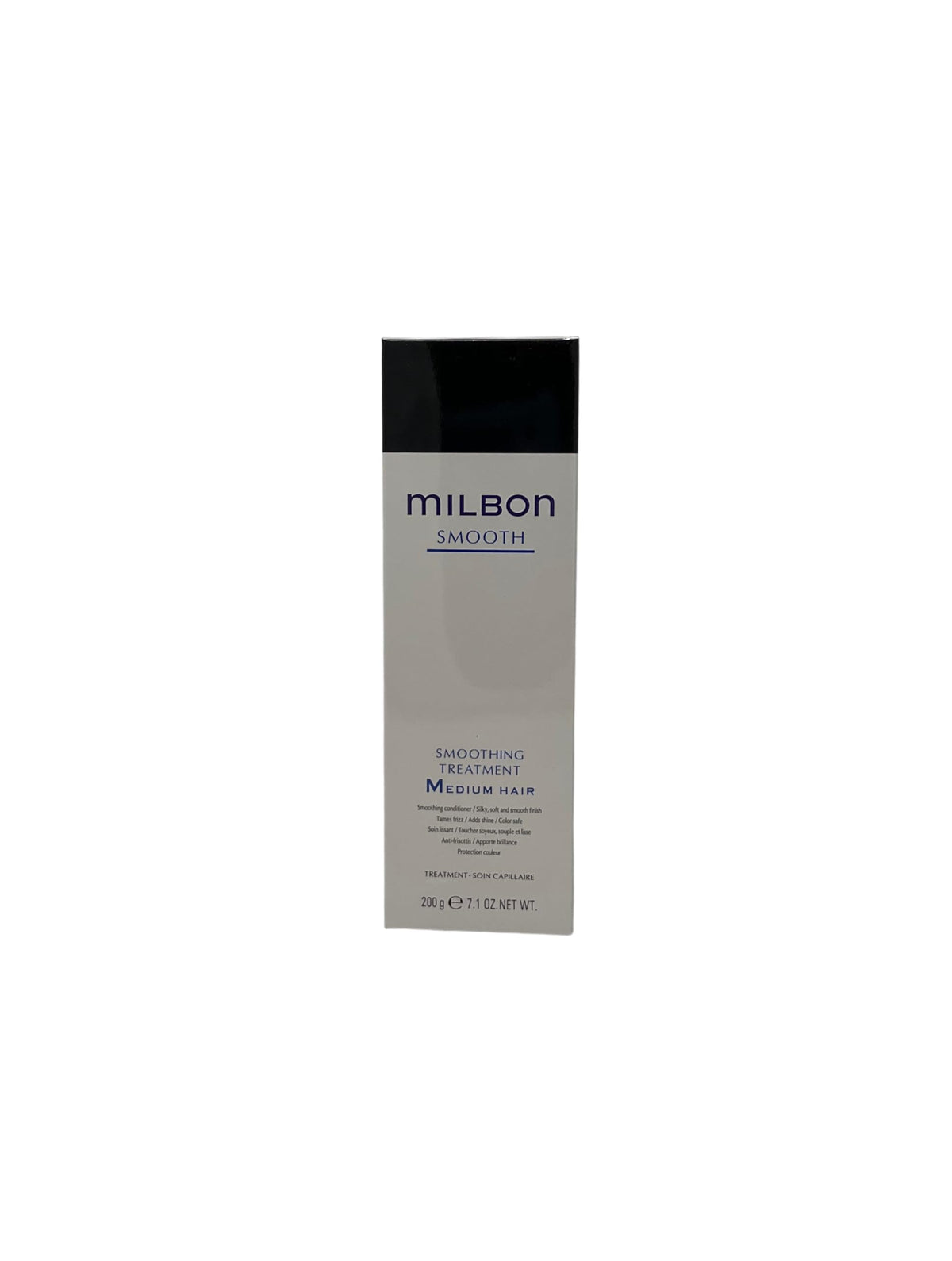 Milbon Smooth Conditioning bottle close-up showing sleek packaging and hydrating formula for silky, healthier-looking hair.
