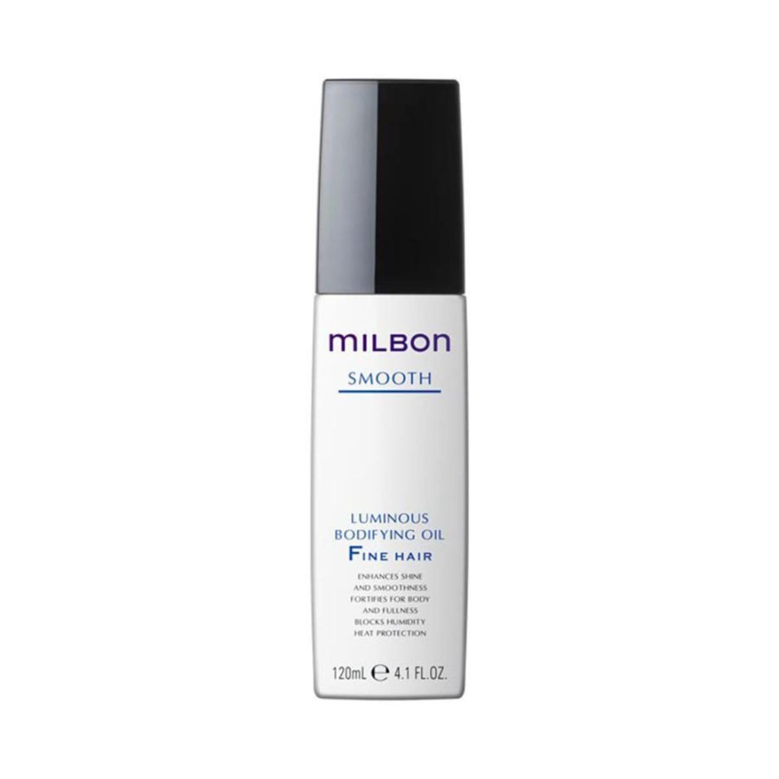 Milbon Smooth Luminous Bodifying Oil bottle boosts body for fine hair.