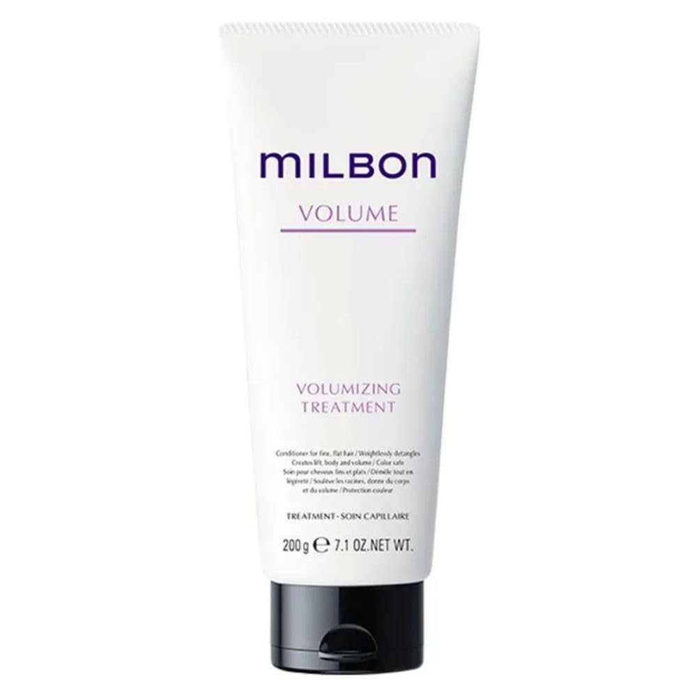 Milbon Volumizing Treatment Conditioner bottle for fine hair delivering lift and fullness.
