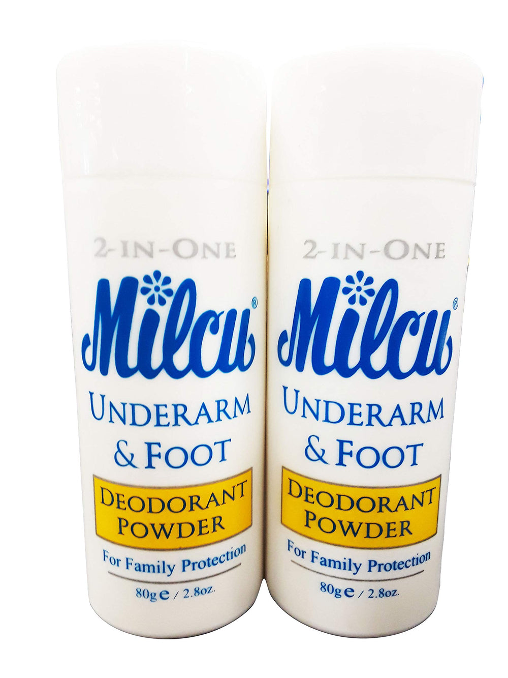 Milcu deodorant powder bottle—unisex formula for lasting freshness after workouts.