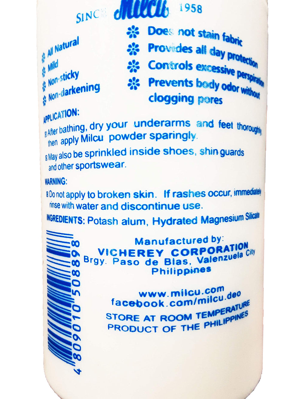 Milcu deodorant powder bottle 2-pack—light scent for daily wear.