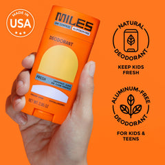 Miles Kids Deodorant application on arm demonstrating easy glide