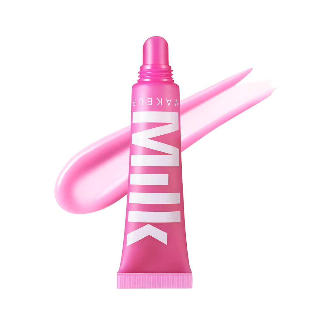 Milk Makeup Balmade Electrolyte Lip Balm Juiced lavender swatch shows hydrating shine.