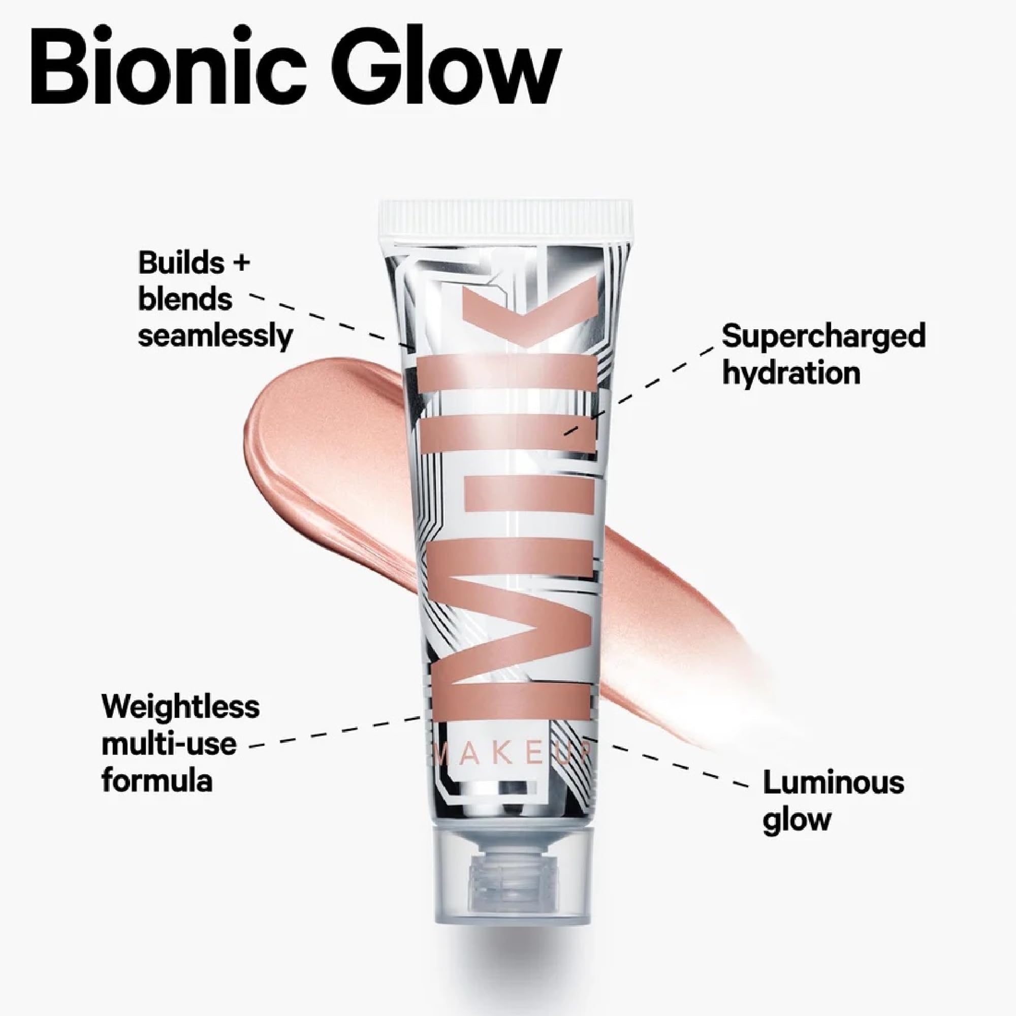Milk Makeup Bionic Glow on skin at cheekbone for highlight application